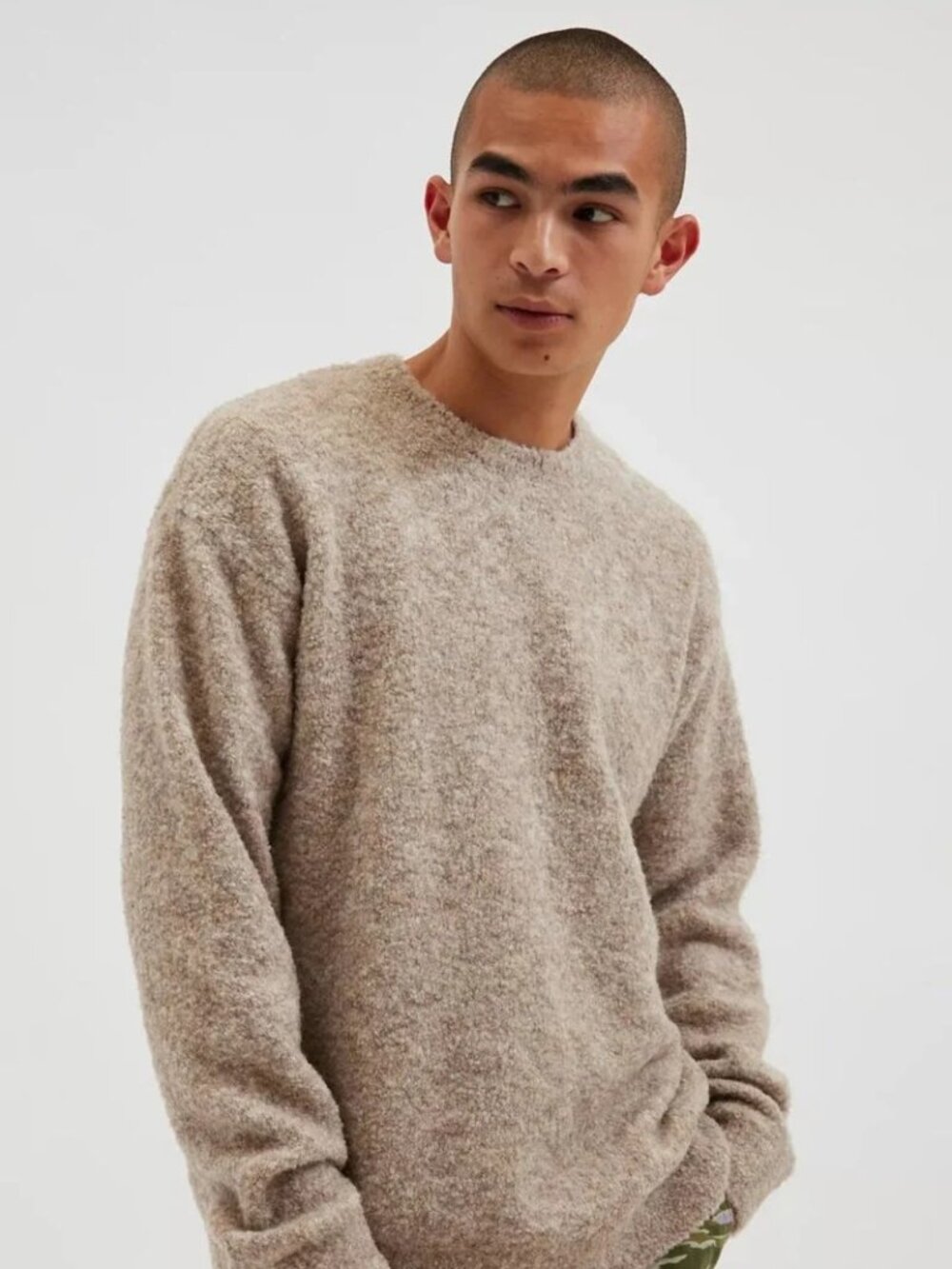 Kuwalla Beige Boucle Knit Crewneck Sweater